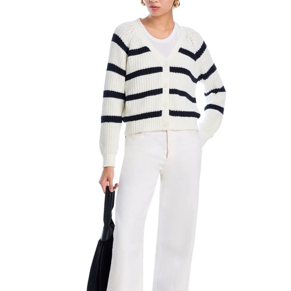 AQUA Nadeera Long Sleeve Cardigan Sweater – XS, White/Black, NWT - Picture 2 of 7